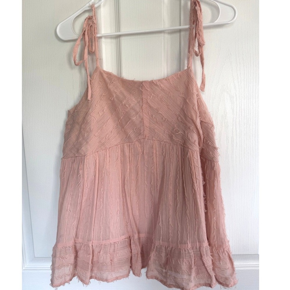 Pink Tie Strap Babydoll peplum Tank Top L Cotton Cottagecore Coquette fairy boho